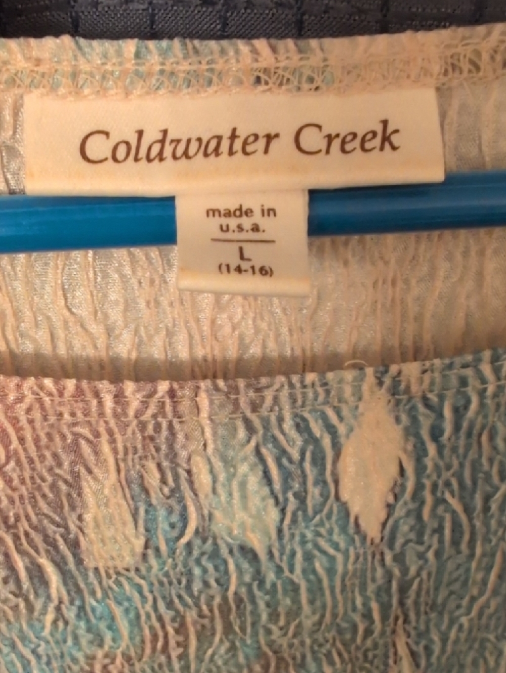 Like New Coldwater Creek Long Sleeve Scoop Neck Top in Tan and Blue 14/16 - Picture 2 of 11